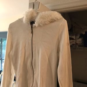 DKNY White Fur Hoodie Jacket